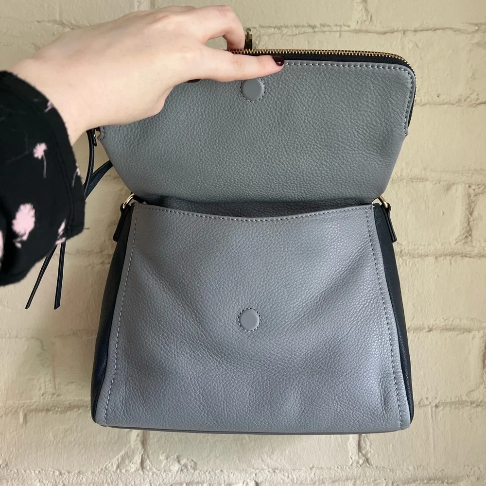 Kate Spade NWOT dark blue, light blue, & light gray boho leather handbag